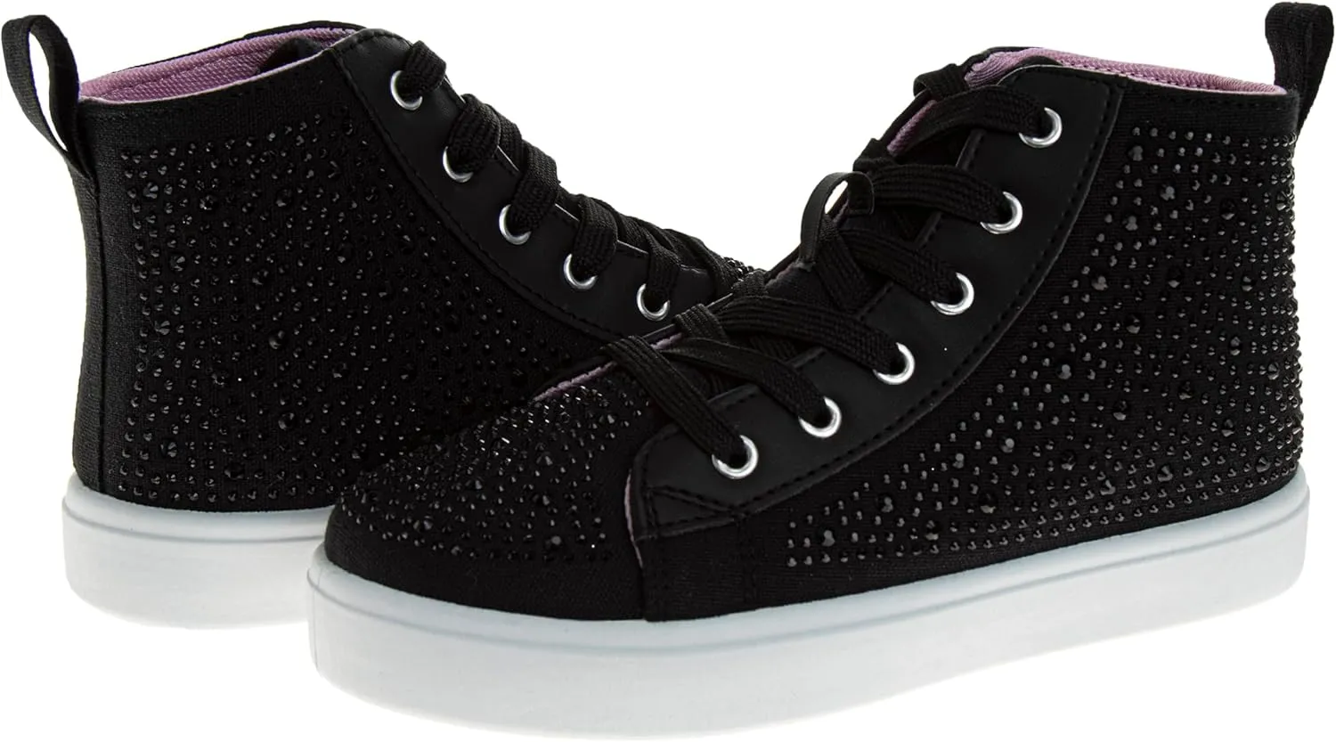 Hightop Sneakers Sparkly Glitter Lace Up Non Slip - Kids Casual Fashion High Top Shoes (Sizes: 11-13 Little Kid / 1-4 Big Kid)