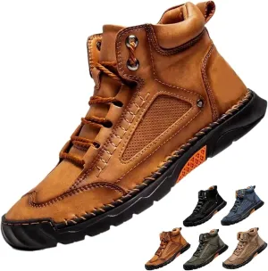 Hillde Mens Shoes, Comfortable Walking Shoes Sneakers, Men's Casual Leather Handmade Non-Slip Arch Support Loafers