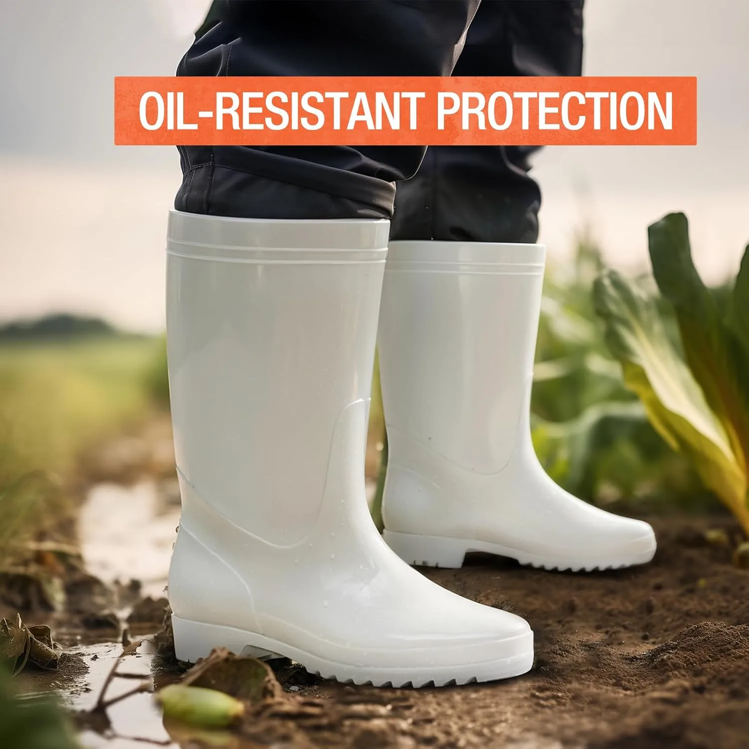 HISEA Men's Rain Boots Waterproof, Garden Fishing Outdoor Work PVC Boots, Durable Slip Resistant Boots for Agriculture and Industrial Working