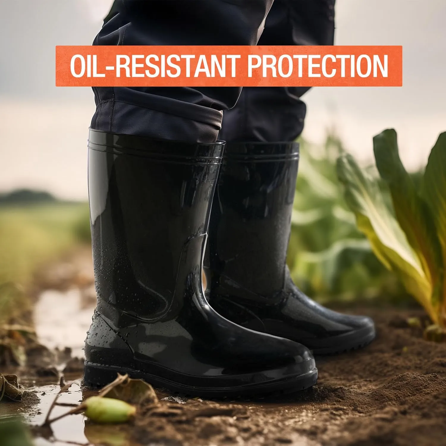 HISEA Men's Rain Boots Waterproof, Garden Fishing Outdoor Work PVC Boots, Durable Slip Resistant Boots for Agriculture and Industrial Working