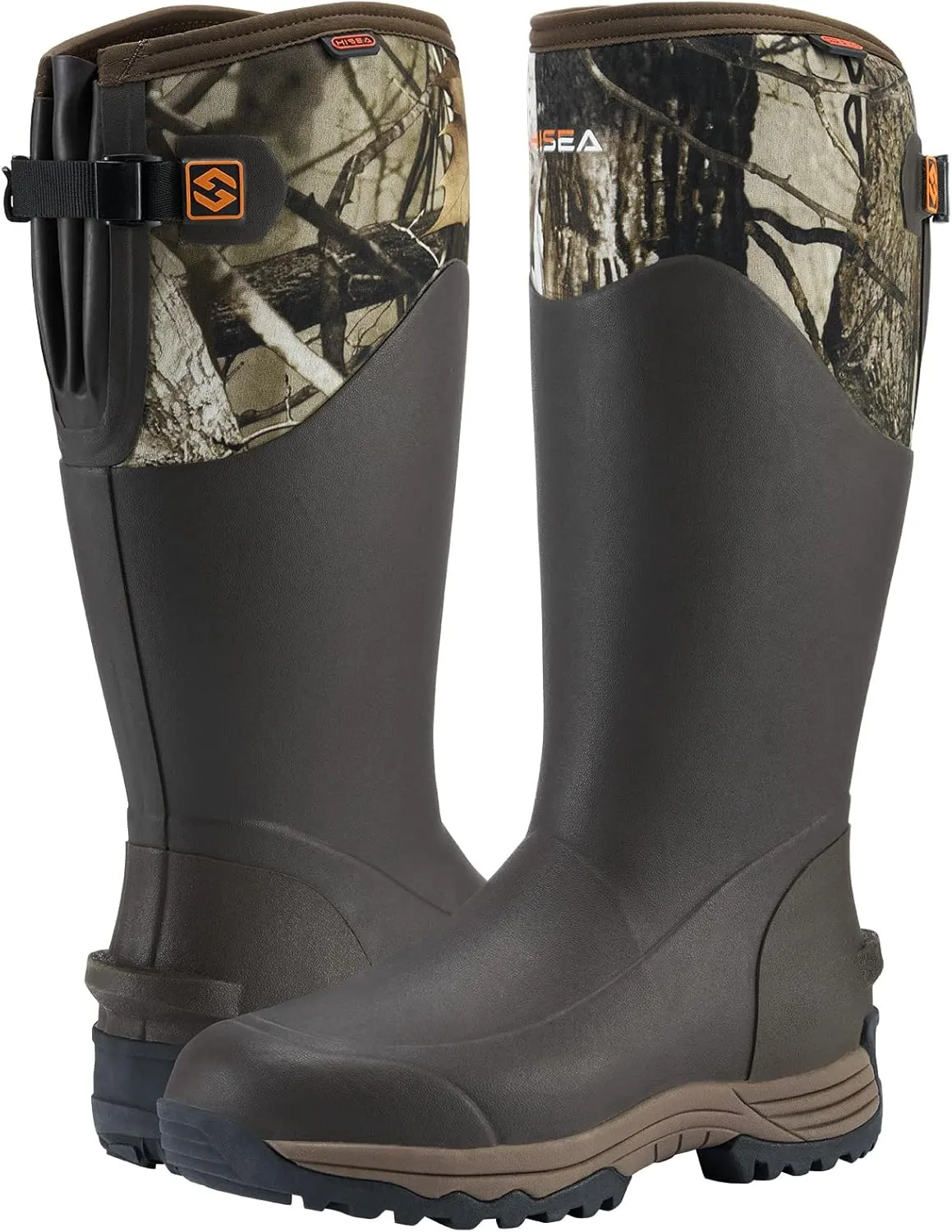 HISEA Rubber Rain Boots for Men, Waterproof Insulated Neoprene Hunting Boots, Durable Anti-Slip Outdoor Mud Boots for Hunting Gardening Farming Fishing Yard Working, Adjustable Calf