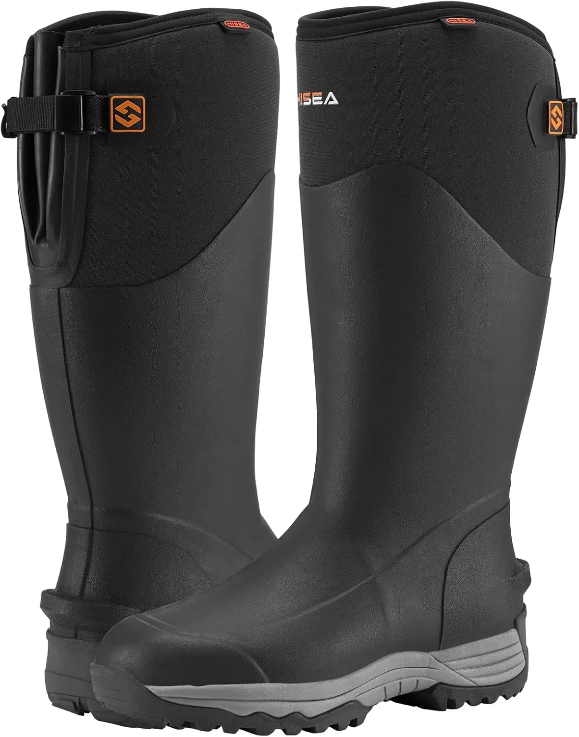 HISEA Rubber Rain Boots for Men, Waterproof Insulated Neoprene Hunting Boots, Durable Anti-Slip Outdoor Mud Boots for Hunting Gardening Farming Fishing Yard Working, Adjustable Calf