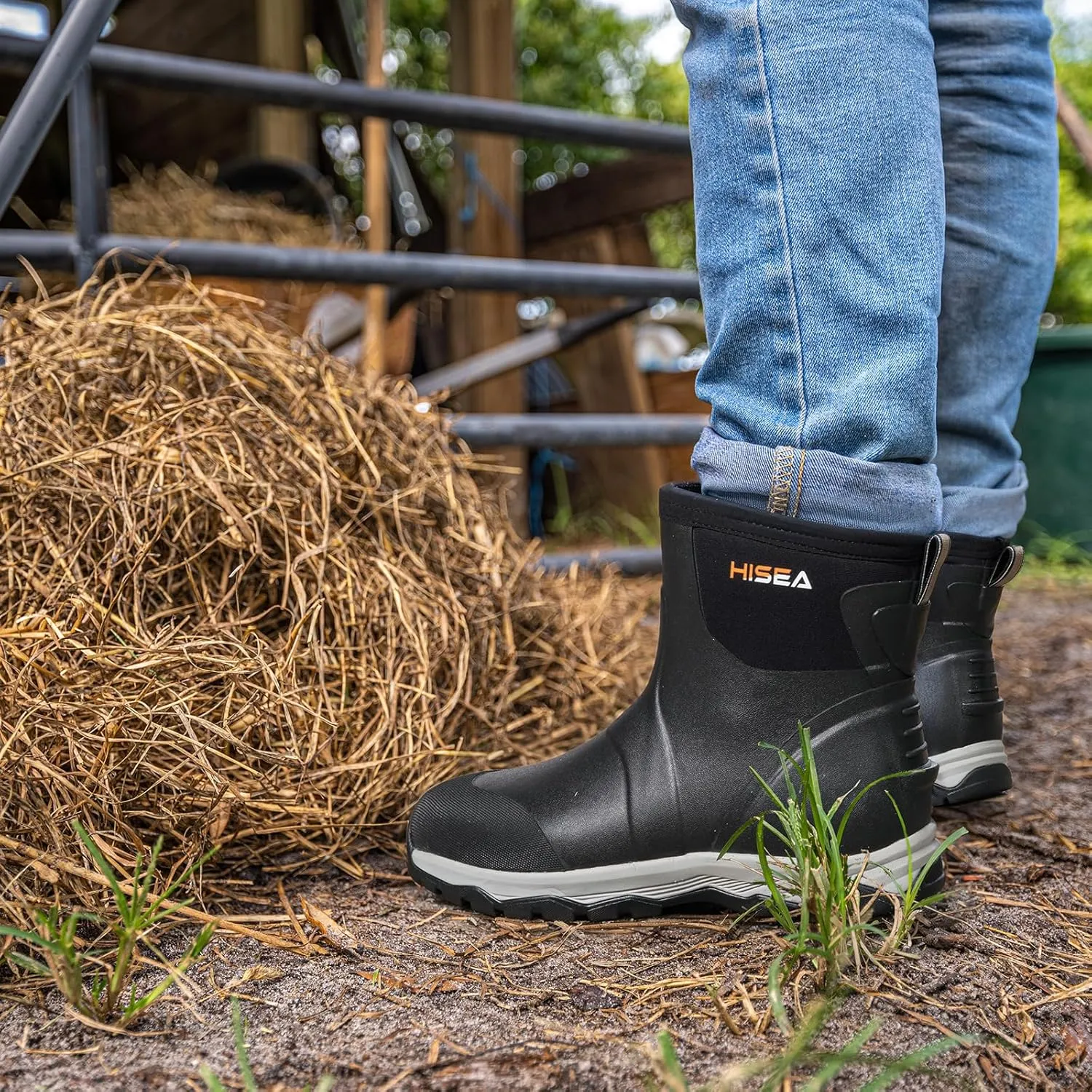 HISEA Upgraded Excursion Pro Men's Rain Boots, Ankle Height Rubber Hunting Boots Waterproof Insulated Neoprene Boots Durable Outdoor Mud Booties for Hunting Gardening Farming Fishing and Yard Work