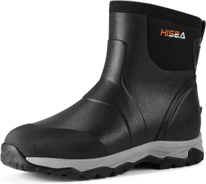 HISEA Upgraded Excursion Pro Men's Rain Boots, Ankle Height Rubber Hunting Boots Waterproof Insulated Neoprene Boots Durable Outdoor Mud Booties for Hunting Gardening Farming Fishing and Yard Work