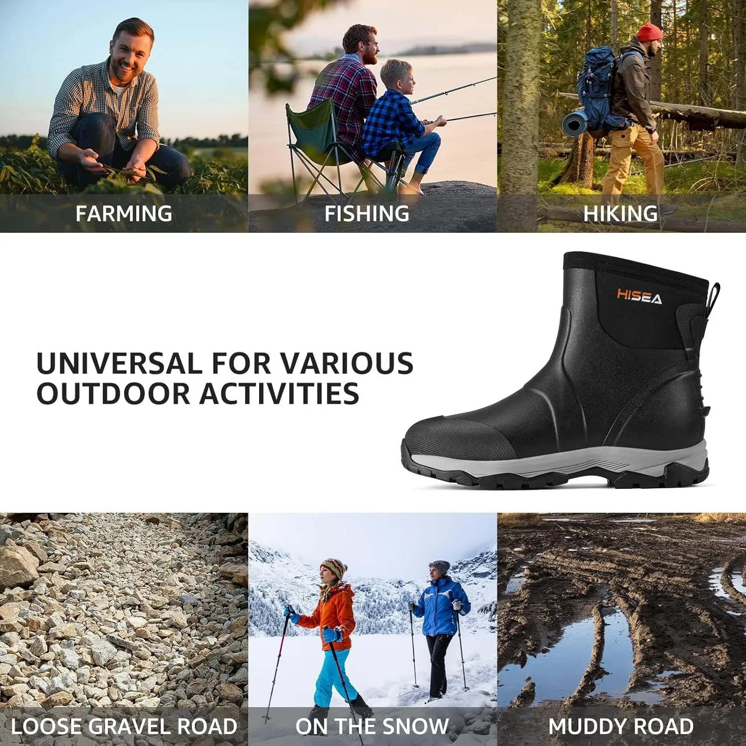 HISEA Upgraded Excursion Pro Men's Rain Boots, Ankle Height Rubber Hunting Boots Waterproof Insulated Neoprene Boots Durable Outdoor Mud Booties for Hunting Gardening Farming Fishing and Yard Work