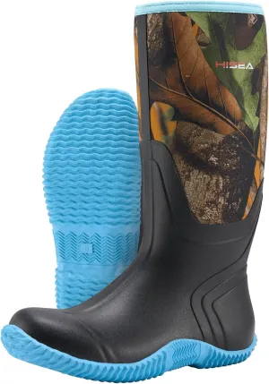 HISEA Women's Rain Boots, Knee High Rubber Boots Waterproof Insulated Neoprene Muck Boots, Durable Anti-Slip Outdoor Work Boots for Hunting Gardening Farming Yard Mud Working