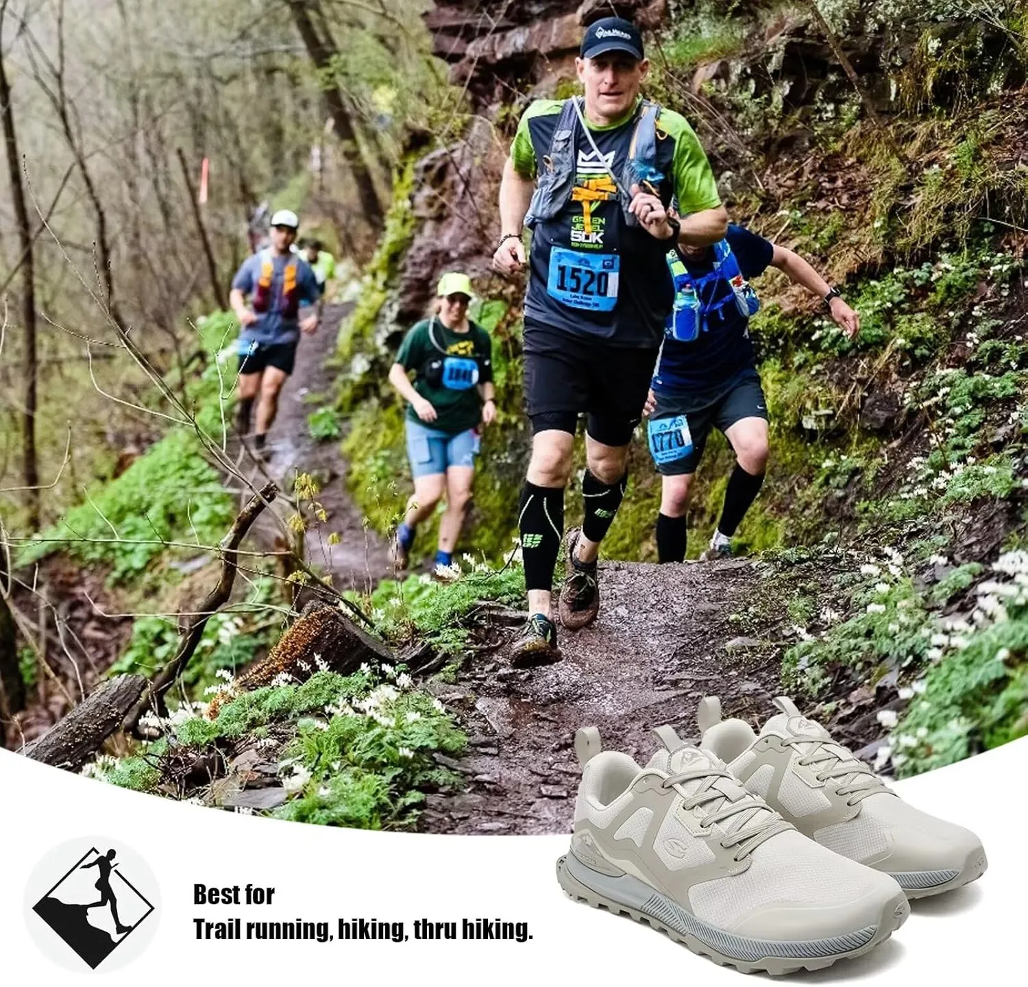 HOBIBEAR Men's Trail Running Shoes | Wide Toe | Trekking | Non-Slip Hiking Sneakers