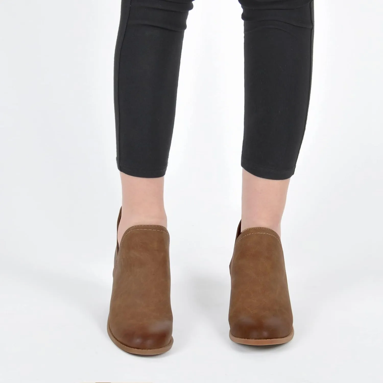 HOMEHOT Chunky Ankle Boots for Women Low Heel Almond Toe Western Shoes Cutout Chelsea Booties