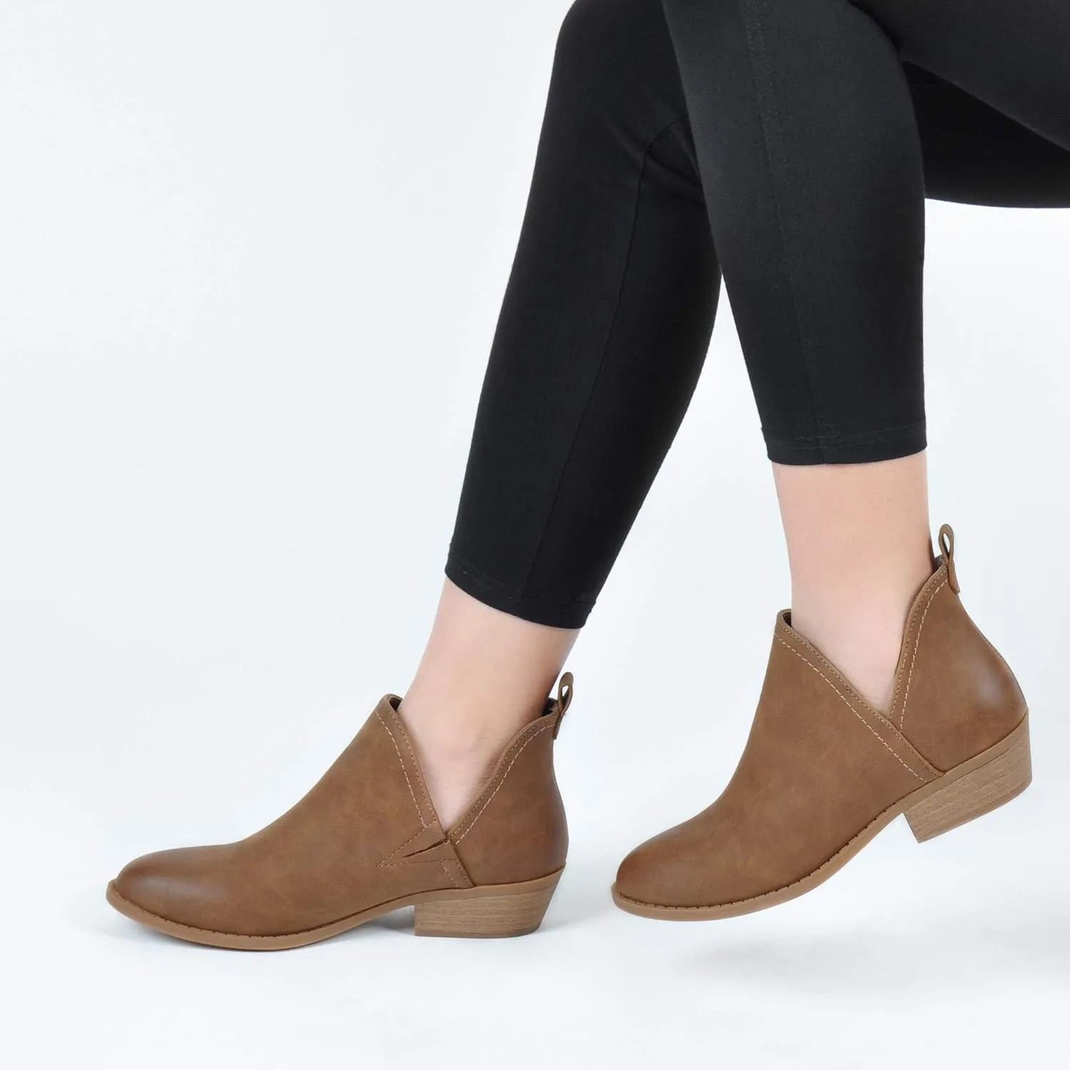 HOMEHOT Chunky Ankle Boots for Women Low Heel Almond Toe Western Shoes Cutout Chelsea Booties