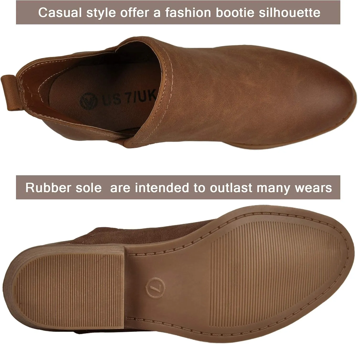 HOMEHOT Chunky Ankle Boots for Women Low Heel Almond Toe Western Shoes Cutout Chelsea Booties