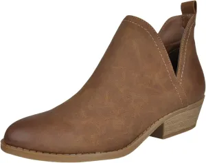 HOMEHOT Chunky Ankle Boots for Women Low Heel Almond Toe Western Shoes Cutout Chelsea Booties