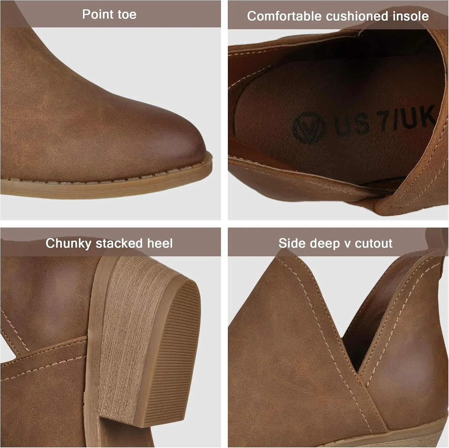 HOMEHOT Chunky Ankle Boots for Women Low Heel Almond Toe Western Shoes Cutout Chelsea Booties