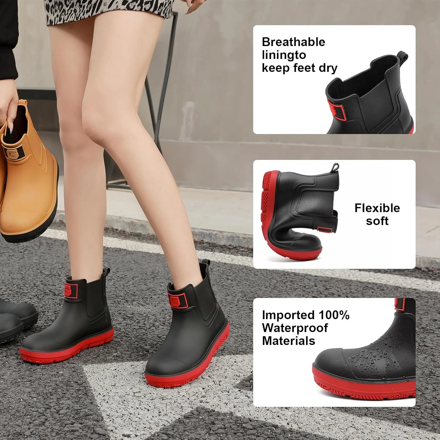 HSBDNZQ Deck Rain Boots Men Women, Short Waterproof Rubber Boots, Anti Slip Lightweight Water Shoes Unisex, Original Chelsea Garden Boots, Durable Fishing Boots Outdoor, Mud Work Booties