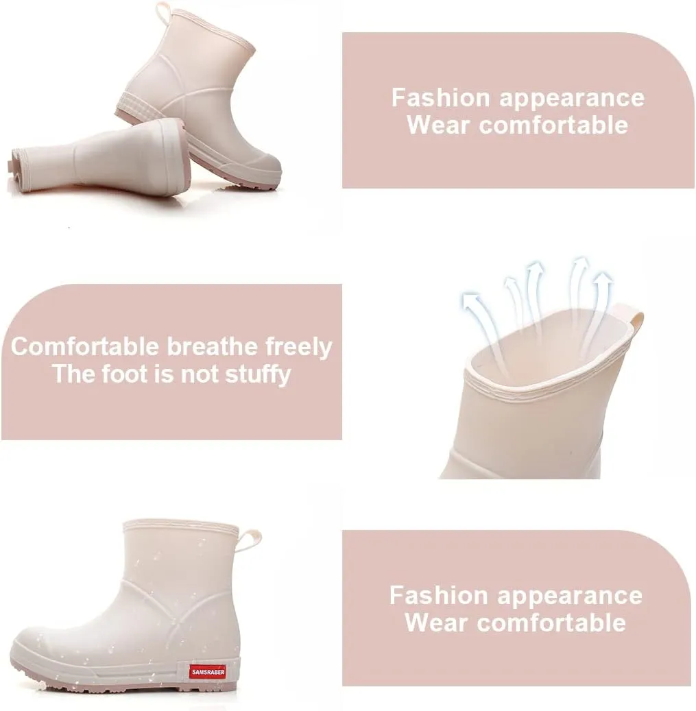 HSBDNZQ Rain Boots for Women, Lightweight Warm Waterproof Rain Boots, Anti-Slipping Garden Boots Soft and Durable, Chelsea Rain Boots with Comfortable Insoles for Outdoor