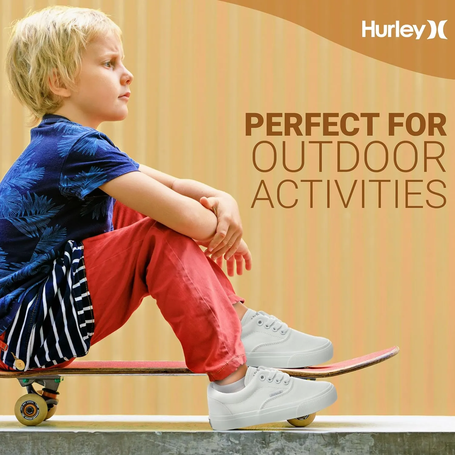 Hurley Marley Kids Lace Up Canvas Sneakers – Low Cut Skateboarding Shoes for Kids, Sports Shoes for Boys and Girls