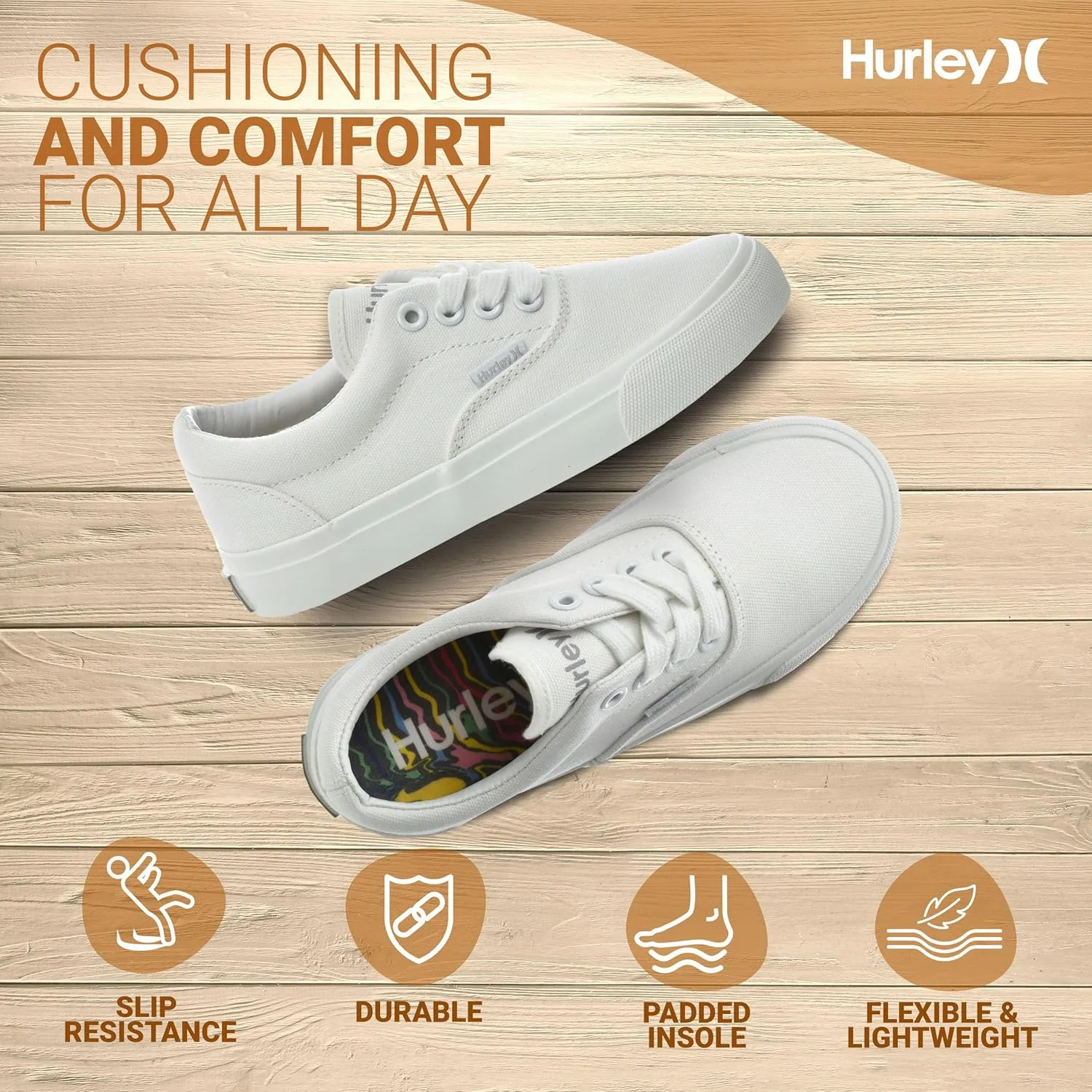 Hurley Marley Kids Lace Up Canvas Sneakers – Low Cut Skateboarding Shoes for Kids, Sports Shoes for Boys and Girls