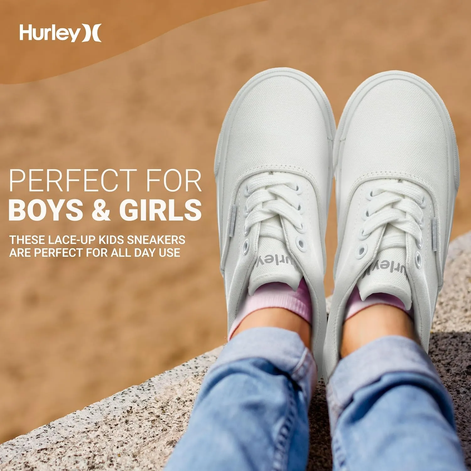 Hurley Marley Kids Lace Up Canvas Sneakers – Low Cut Skateboarding Shoes for Kids, Sports Shoes for Boys and Girls