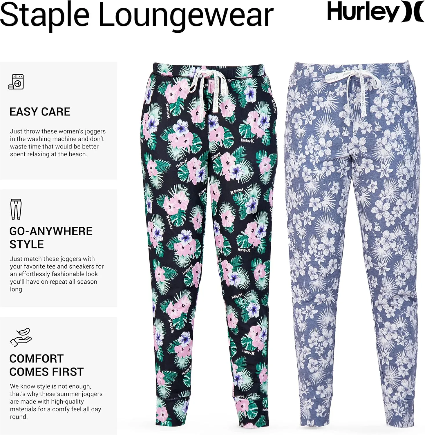 Hurley Womens 2 Pack Pajama Pants, Cute Super Soft Sleep Joggers