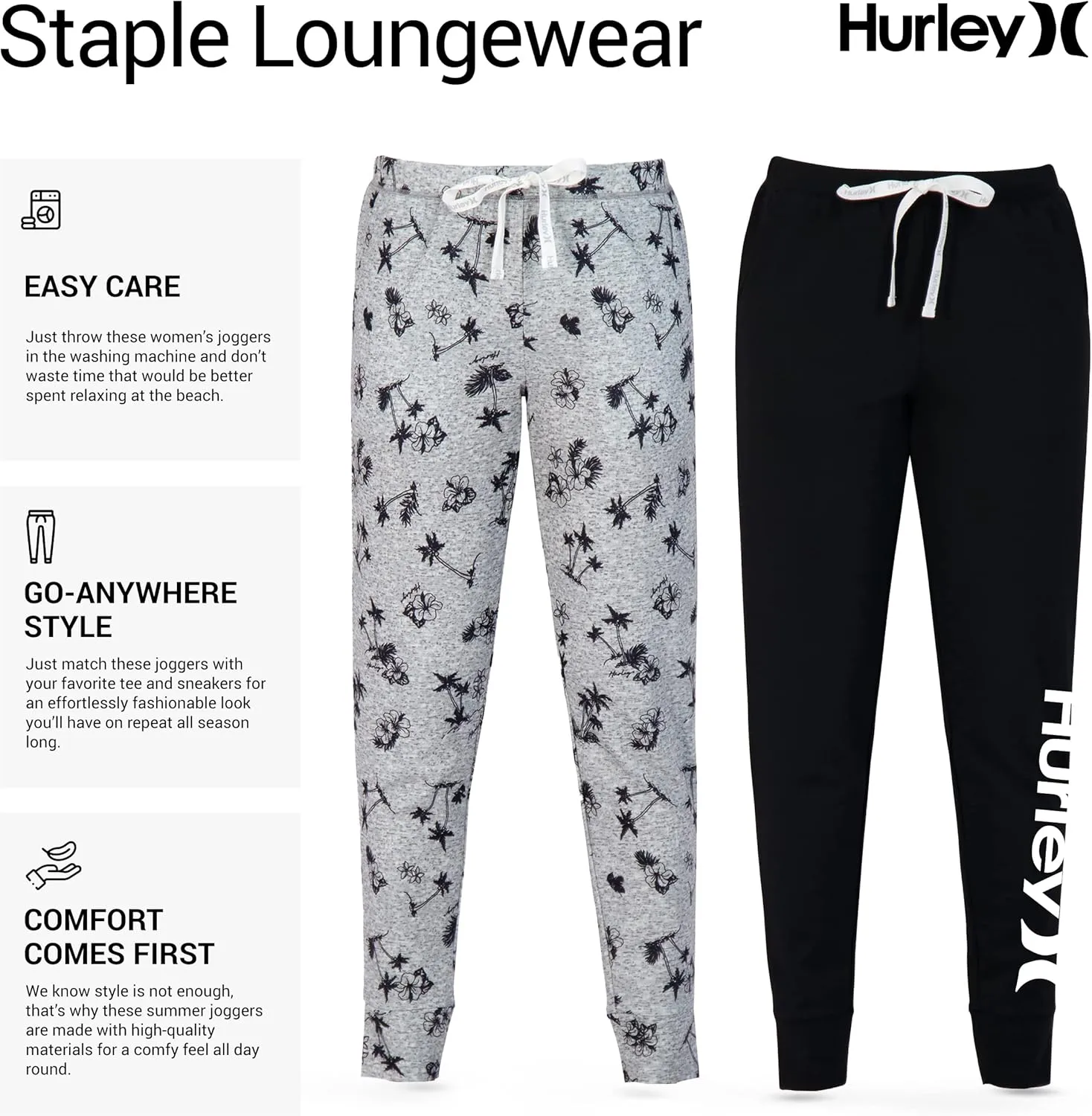 Hurley Womens 2 Pack Pajama Pants, Cute Super Soft Sleep Joggers
