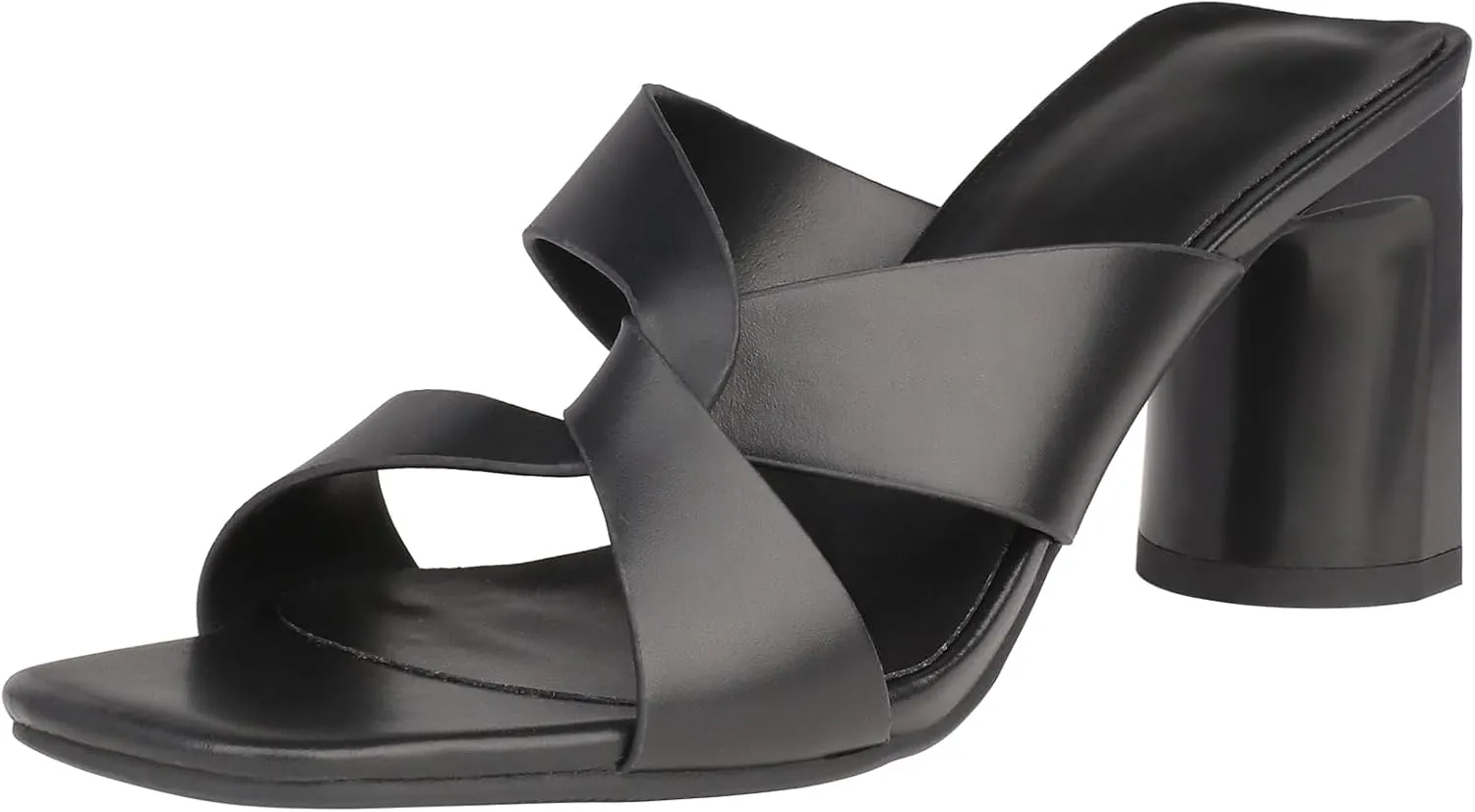 Husmeu Women's High Heeled Sandals for Women Dreesey Summer Mules Square Toe Slip on Heels Chunky Block Heels Sandals