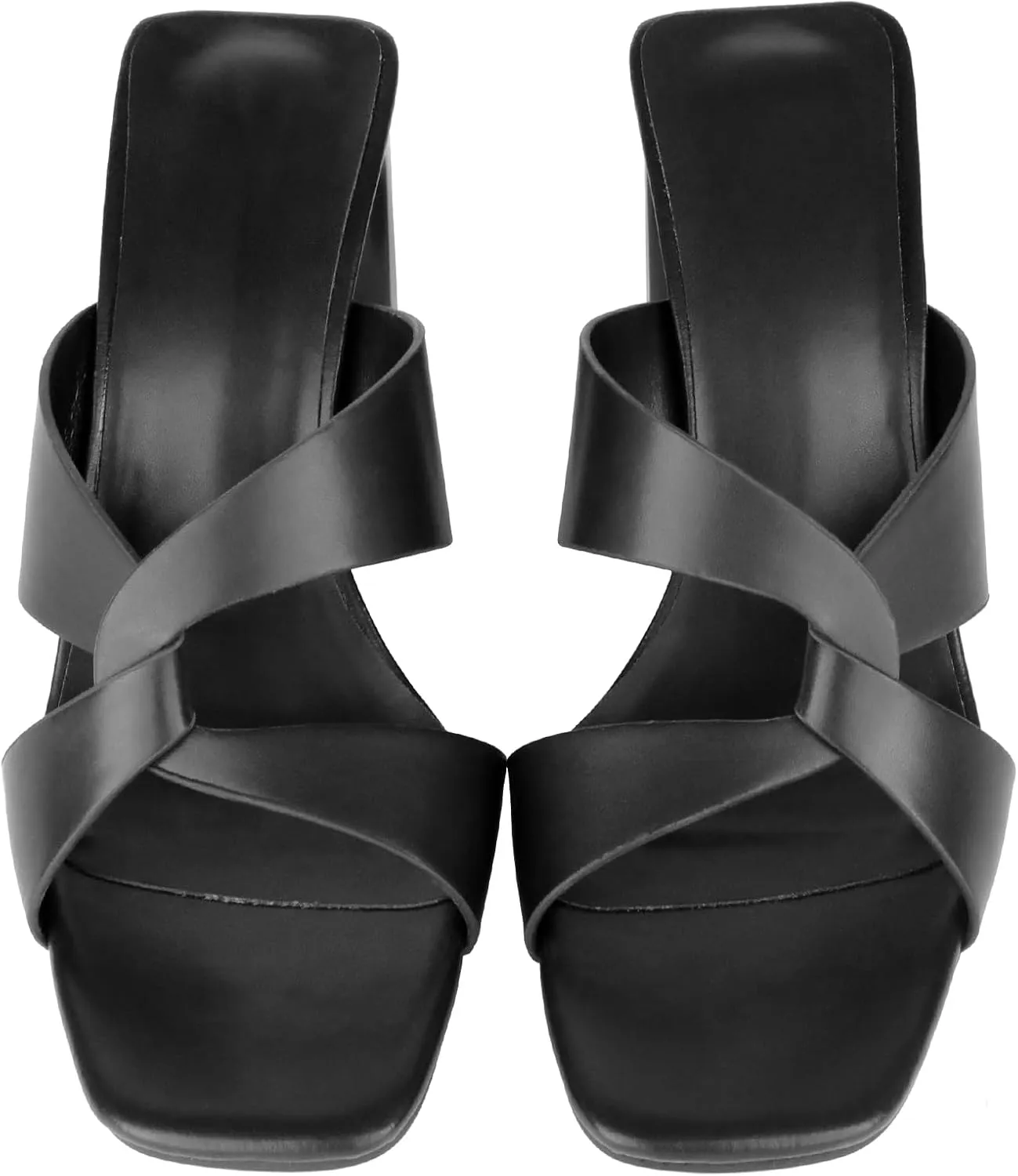 Husmeu Women's High Heeled Sandals for Women Dreesey Summer Mules Square Toe Slip on Heels Chunky Block Heels Sandals