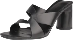 Husmeu Women's High Heeled Sandals for Women Dreesey Summer Mules Square Toe Slip on Heels Chunky Block Heels Sandals