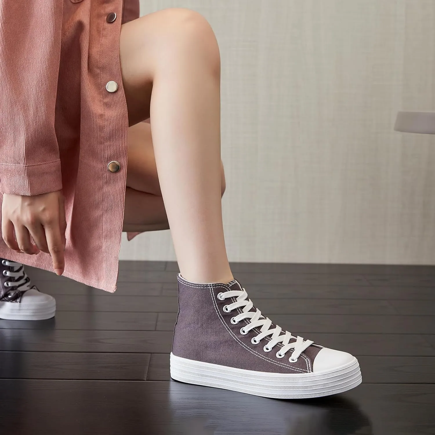 HYPOCRUTE Womens High Top Sneakers Classic Canvas Shoes for Women Lace Up Canvas Sneakers Casual Tennis Shoes for Walking