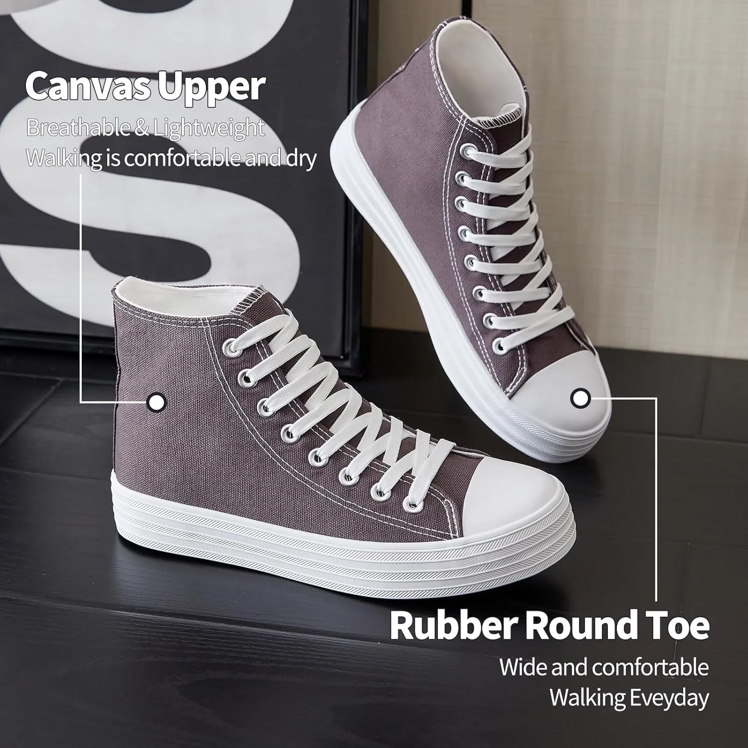 HYPOCRUTE Womens High Top Sneakers Classic Canvas Shoes for Women Lace Up Canvas Sneakers Casual Tennis Shoes for Walking