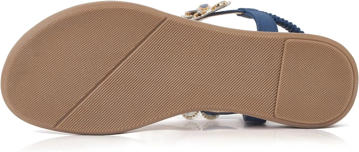 iCKER Women Sandals Rhinestone Dressy Casual Summer flat flip flops Comfortable Sandals