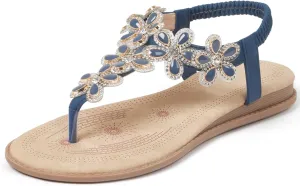 iCKER Women Sandals Rhinestone Dressy Casual Summer flat flip flops Comfortable Sandals