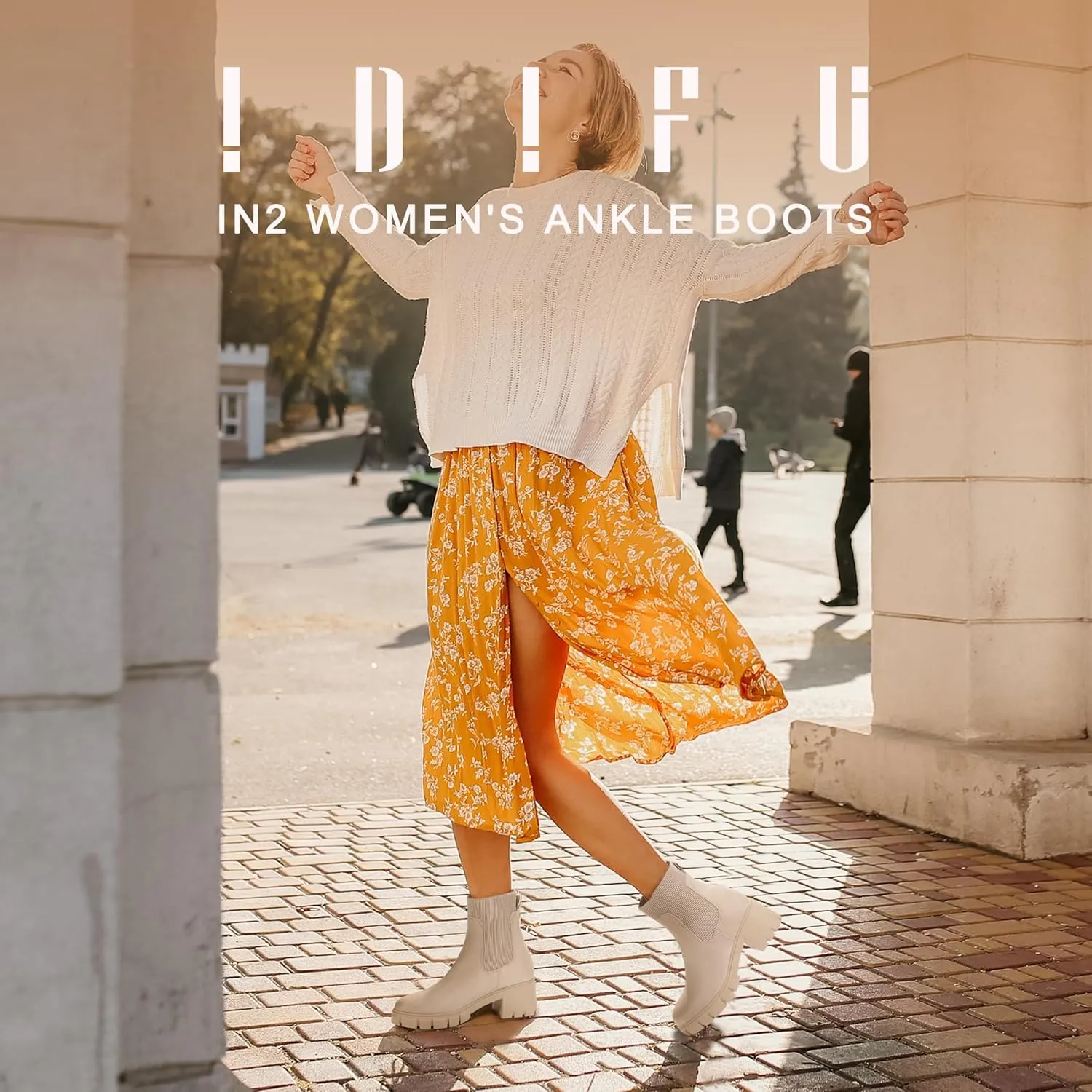 IDIFU IN2 Chelsea Boots Elastic Ankle Boots for Women Platform Lug Sole Women's Boots Round Toe Low Chunky Block Heeled Booties Work Dress Fashion Casual Comfortable Slip on Short Boots