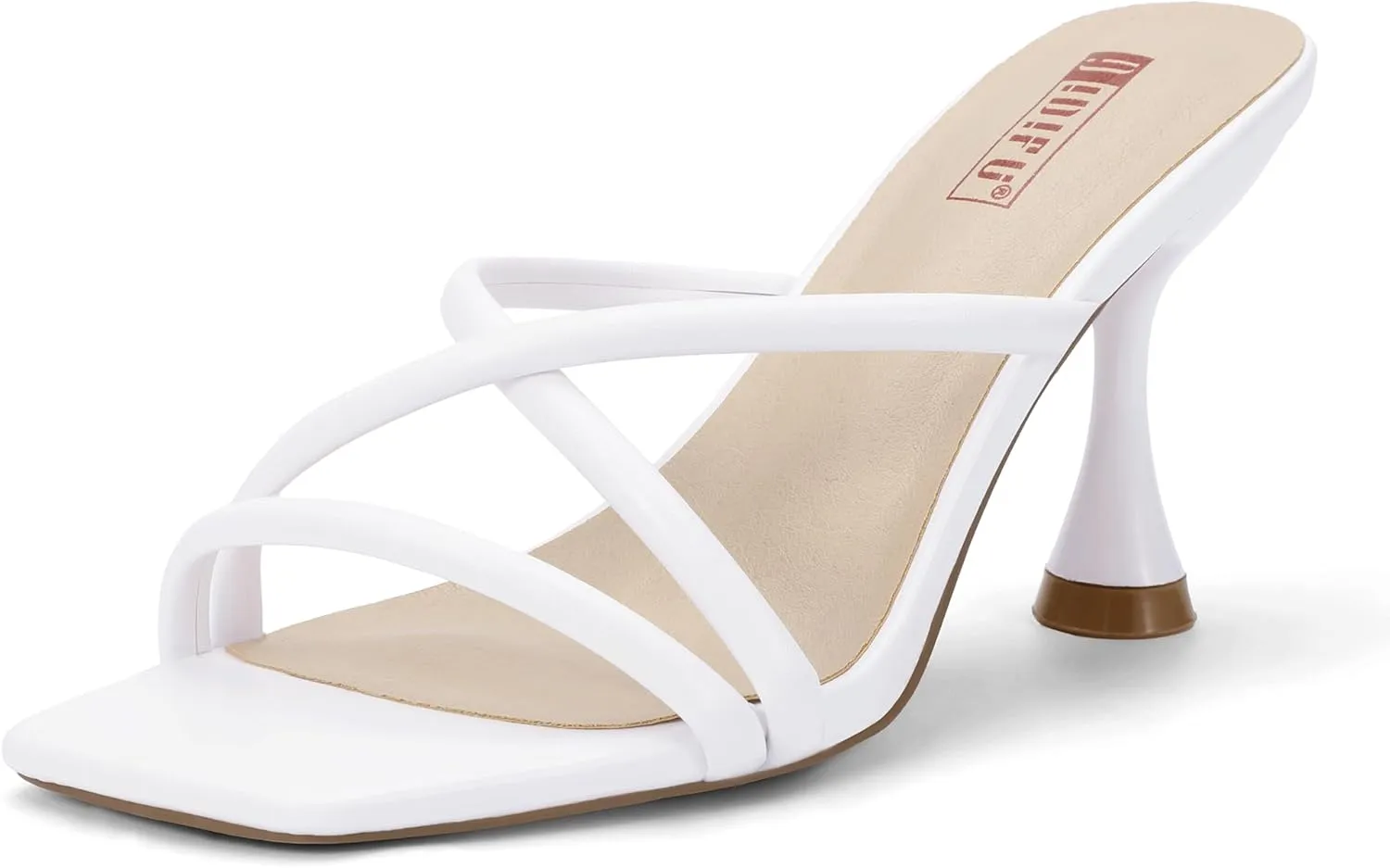 IDIFU IN3 Strappy Stiletto Kitten Heels Square Open Toe Heeled Sandals Comfortable Dressy Wedding Bridal Bride Prom Party Dress Shoes for Women Fashion Cute Casual Sexy Slides Slip on Mules Heels