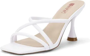 IDIFU IN3 Strappy Stiletto Kitten Heels Square Open Toe Heeled Sandals Comfortable Dressy Wedding Bridal Bride Prom Party Dress Shoes for Women Fashion Cute Casual Sexy Slides Slip on Mules Heels
