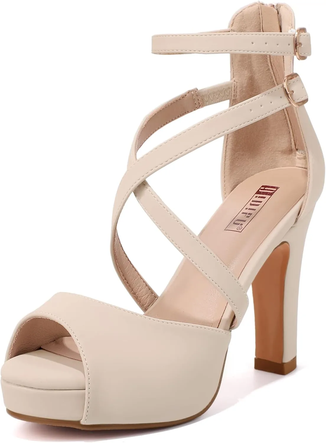IDIFU Women's IN4 Platform Heels Strappy Chunky Heels For Women Dressy Peep Toe High Heels For Women Bridal Wedding Shoes For Bride On Evening Prom