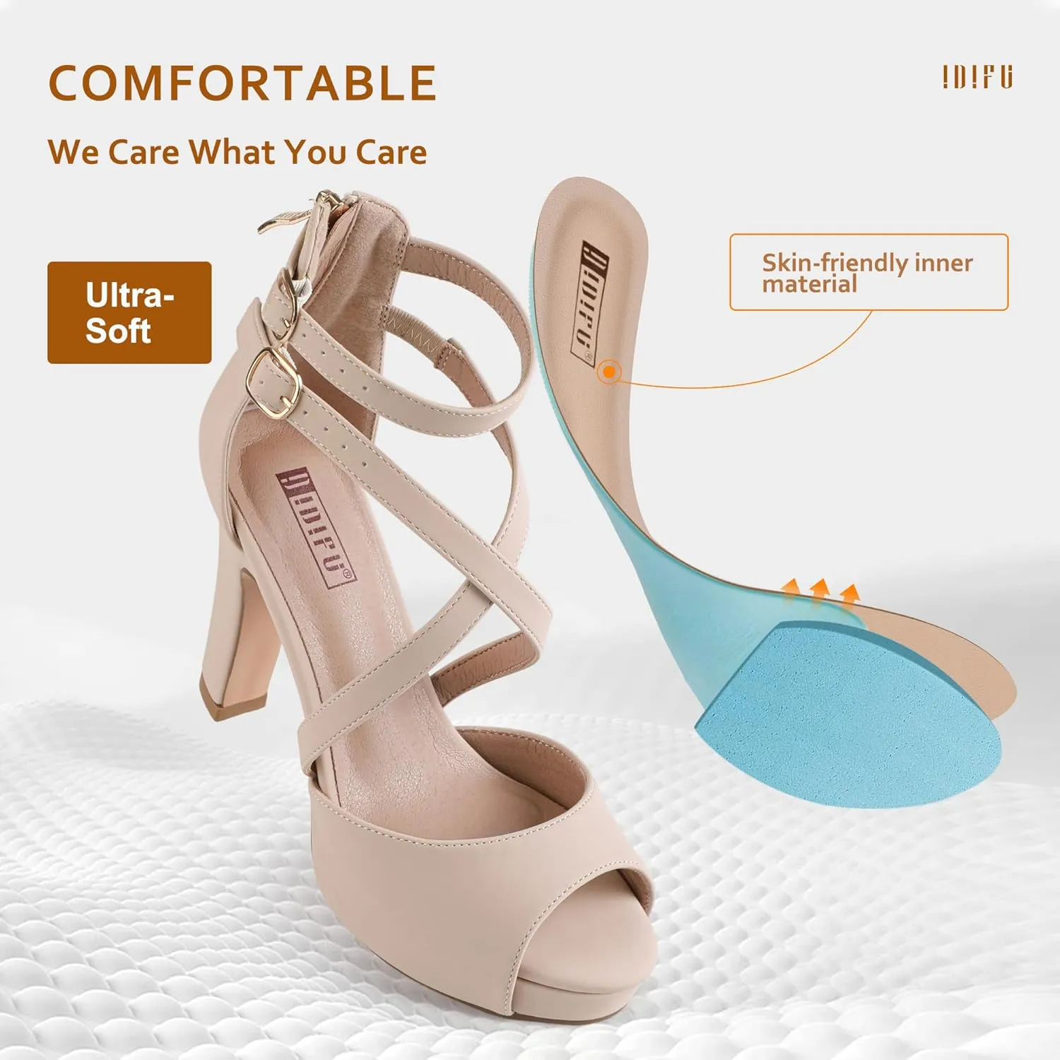 IDIFU Women's IN4 Platform Heels Strappy Chunky Heels For Women Dressy Peep Toe High Heels For Women Bridal Wedding Shoes For Bride On Evening Prom