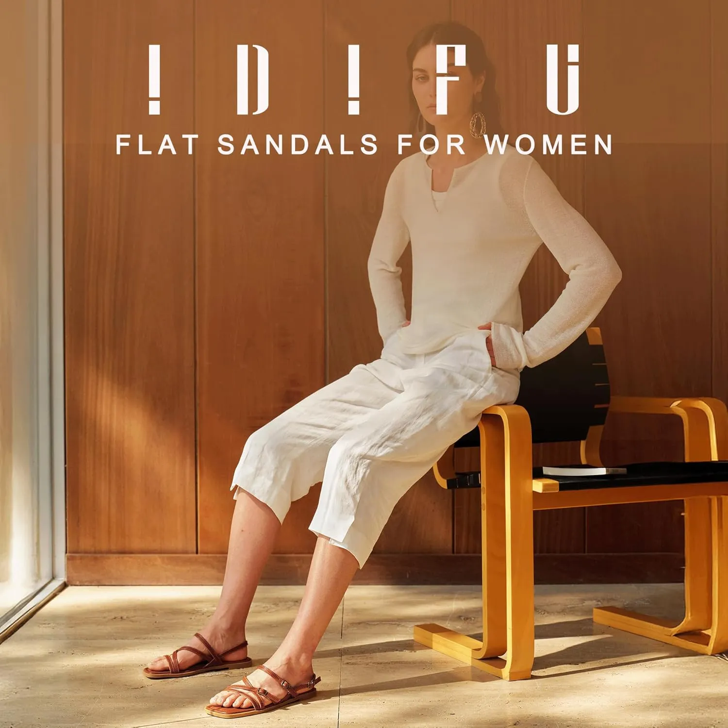 IDIFU Women's Strappy Sandals Square Open Toe Flats Sandals Gladiator Slingback Ankle Strap with Back Strap Summer Wedding Prom Work Party Comfortable Trendy Fashion Casual Dress Shoes