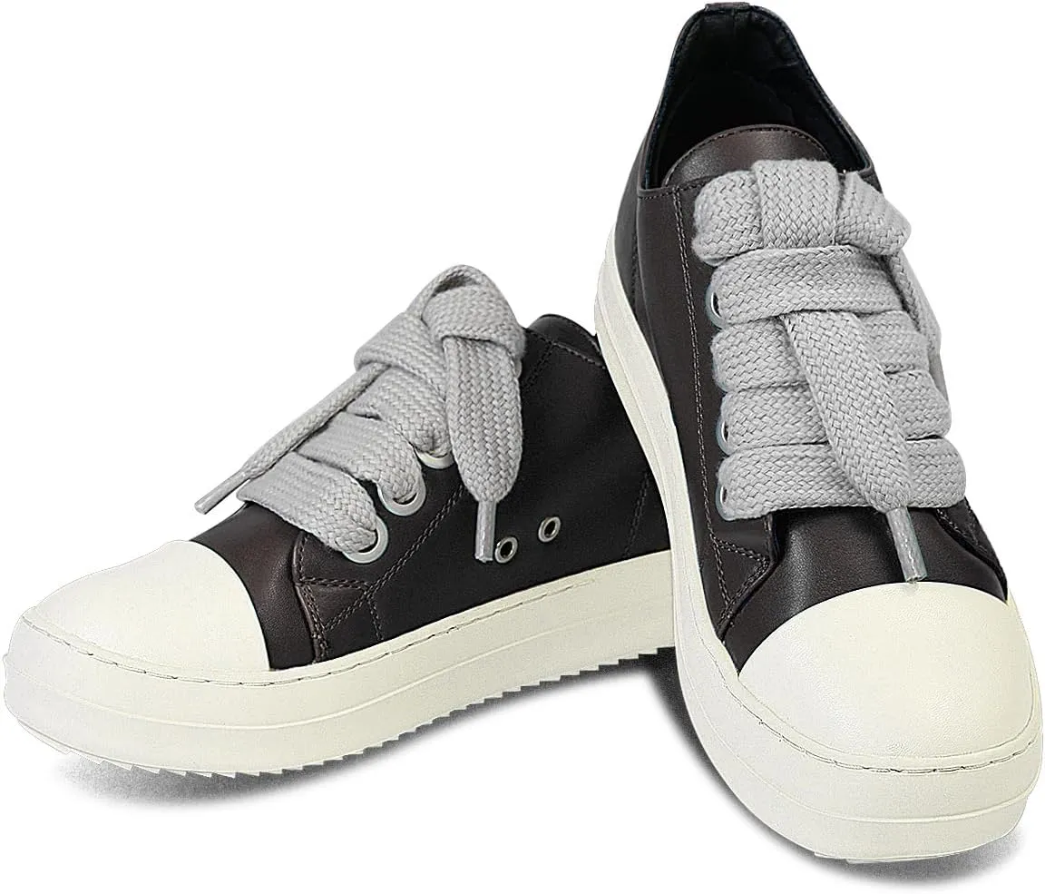 IMPREMEY Women's Low top Sneakers Fashion Thick Strap Leather Walking Shoes.
