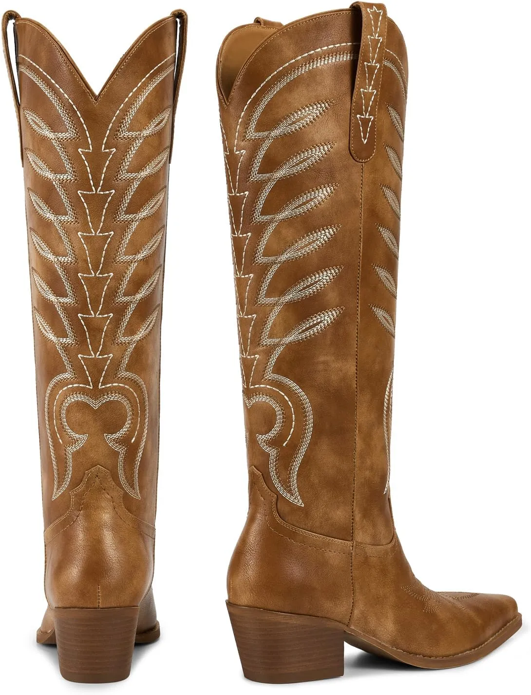 ISNOM Cowboy Boots for Women Knee High Cowgirl Western Boots Womens Embroidered Tall Cowboy Boot Comfort Fashion Long Boot