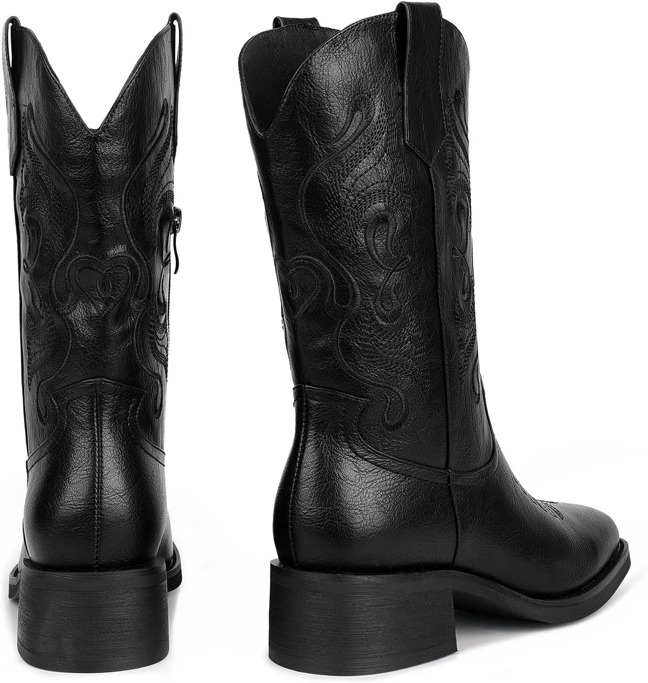 ISNOM Cowgirl Cowboy Boots for Women, Western Boots with Square Toe, Pull-on Tab and Unique Embroidery Design