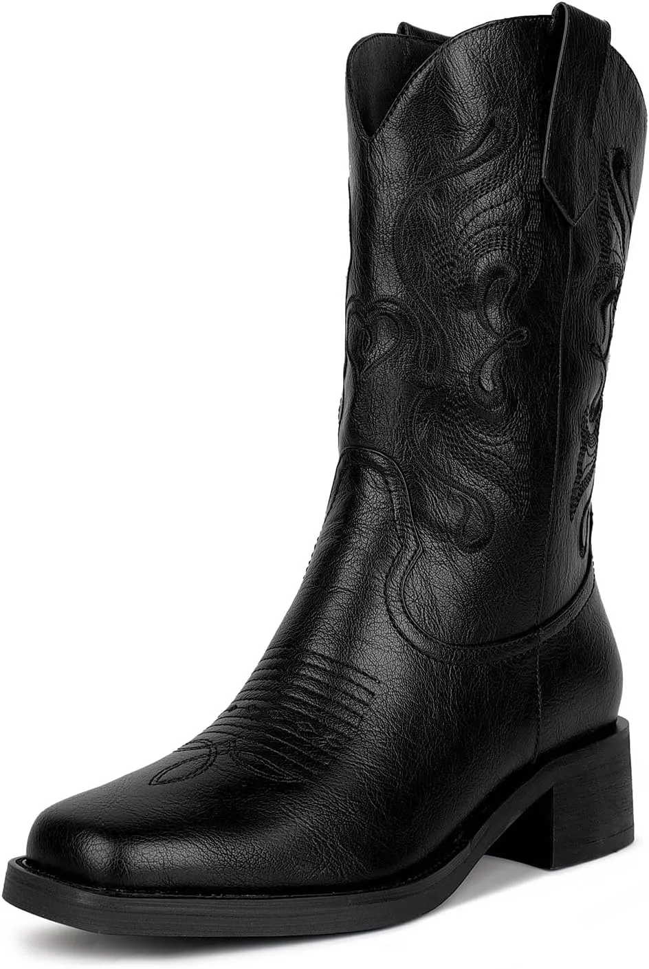 ISNOM Cowgirl Cowboy Boots for Women, Western Boots with Square Toe, Pull-on Tab and Unique Embroidery Design