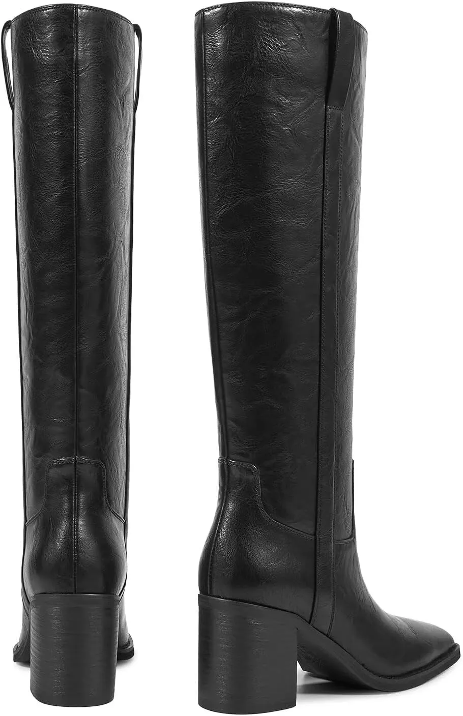ISNOM Knee High Boots for Women, Chunky Boots with Square Toe, Mid Heel, Pull On Tall Riding Boots for Work Date Dress Party Club Shoes