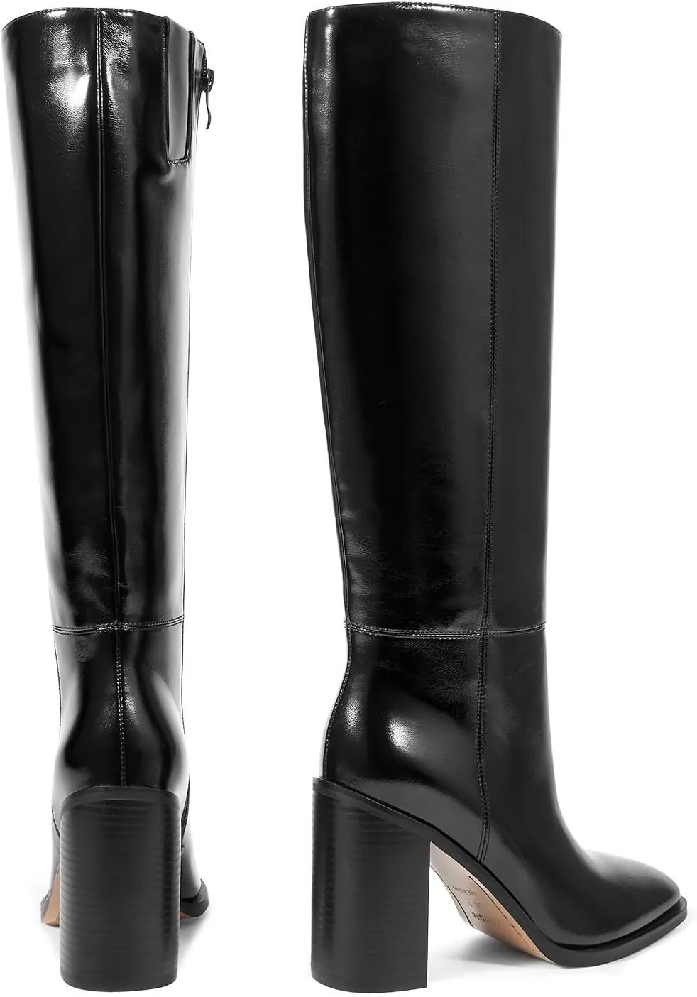 ISNOM Knee High Boots Women Almond Toe Chunky Boots for Women Tall Boots with Full Side Zipper High Heel Long Boots