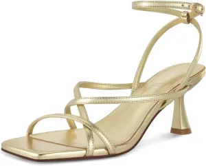 ISNOM Strappy Sandals for Women Kitten Heels Lace Up Heels Stiletto Heels Wrap Around Heels with Square Toe