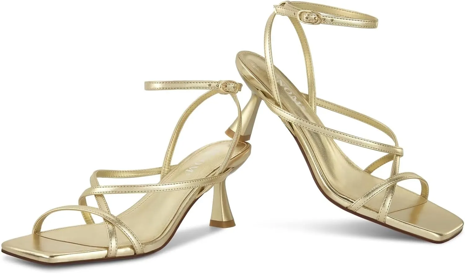ISNOM Strappy Sandals for Women Kitten Heels Lace Up Heels Stiletto Heels Wrap Around Heels with Square Toe