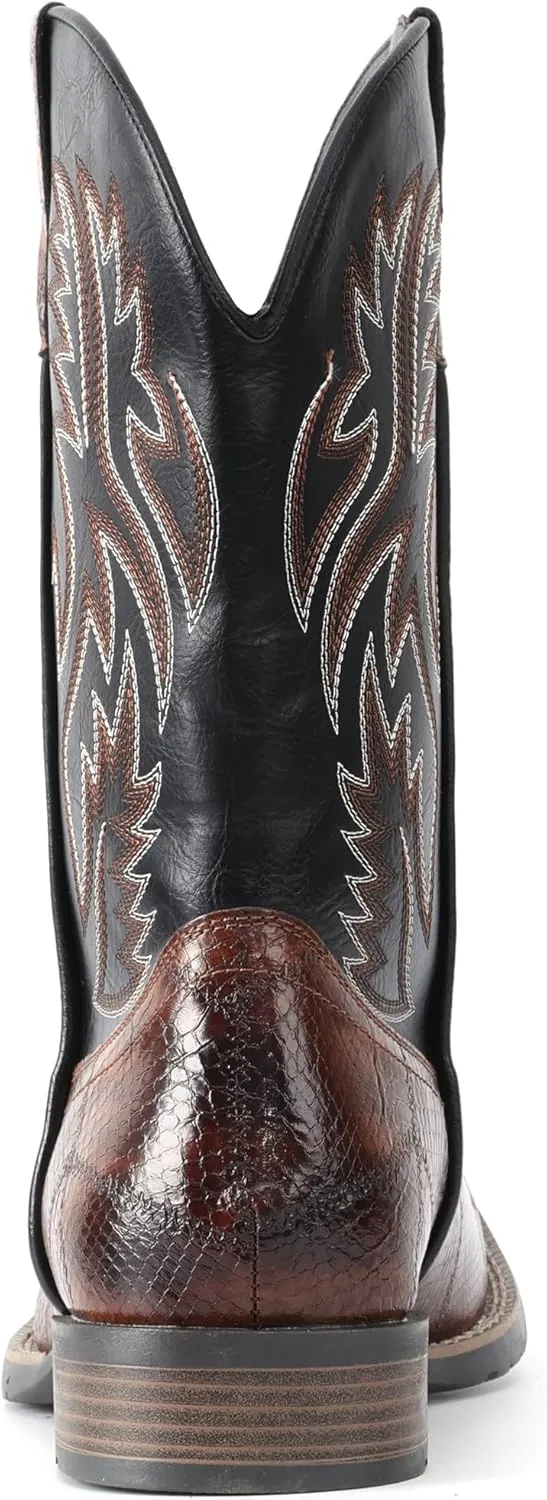 IUV Cowboy Boots For Men Square Toe Western Retro Boot Durable Classic Fashionable Embroidered Pull On Slip Resistant Boots