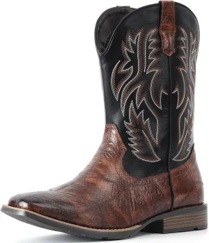 IUV Cowboy Boots For Men Square Toe Western Retro Boot Durable Classic Fashionable Embroidered Pull On Slip Resistant Boots