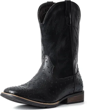 IUV Cowboy Boots For Men Western Ostrich Durable Fashionable Embroidered Pull On Slip Resistant Assorted Colors Boots
