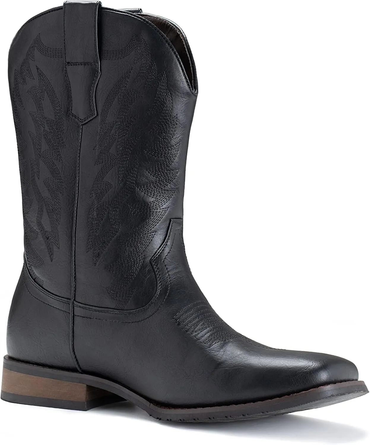IUV Cowboy Boots For Men Wide Foot Square Toe Western Boots with Classic Embroidered Durable Slip on Boots