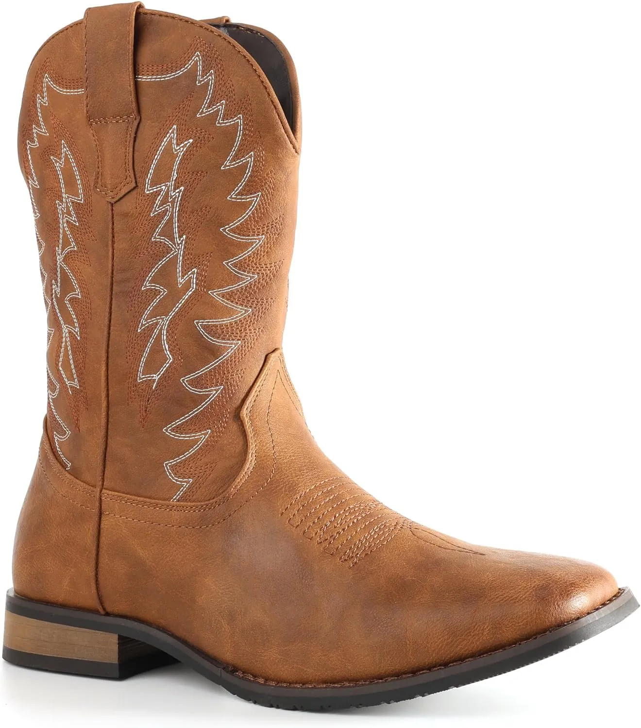 IUV Cowboy Boots For Men Wide Foot Square Toe Western Boots with Classic Embroidered Durable Slip on Boots