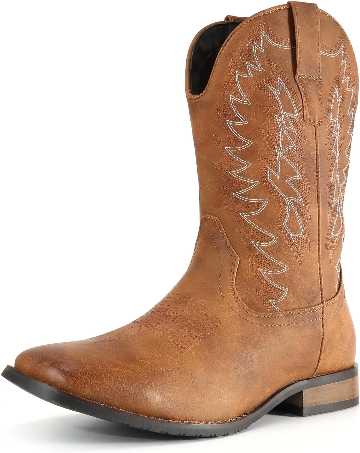 IUV Cowboy Boots For Men Wide Foot Square Toe Western Boots with Classic Embroidered Durable Slip on Boots
